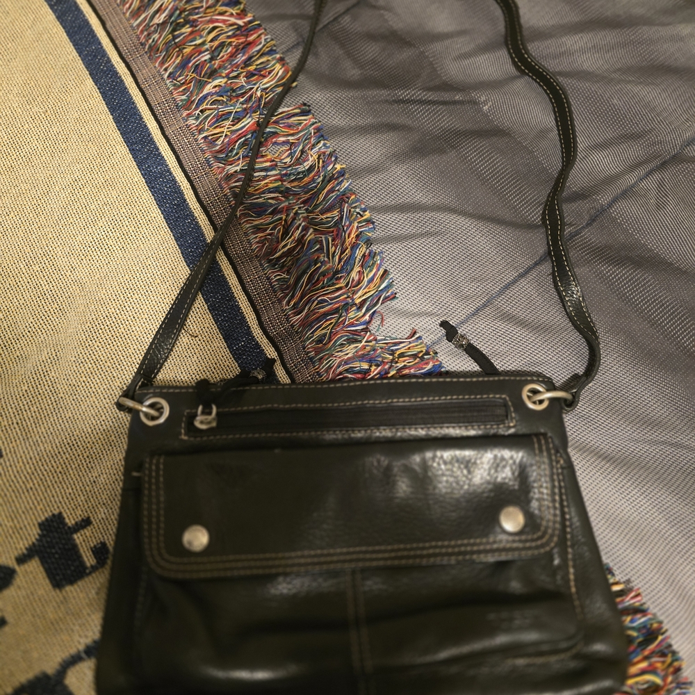 Black Leather Crossbody Shoulder Bag - Unbranded